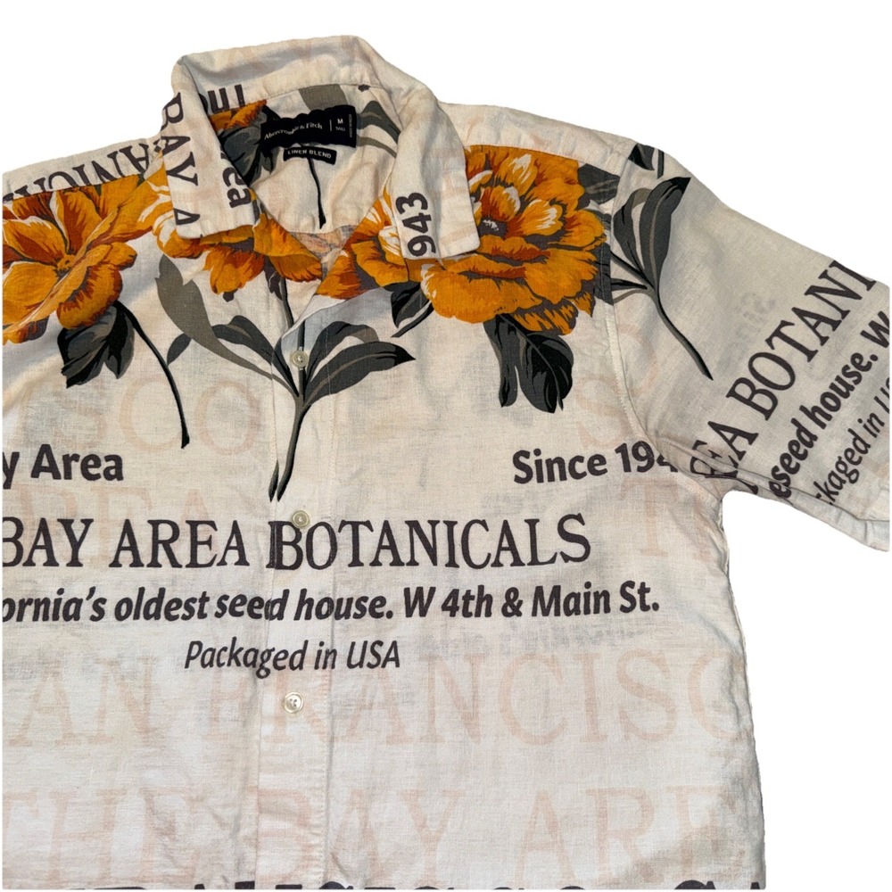 Abercrombie & Fitch Linen Blend Shirt Bay Area Botanicals Print Mens Medium